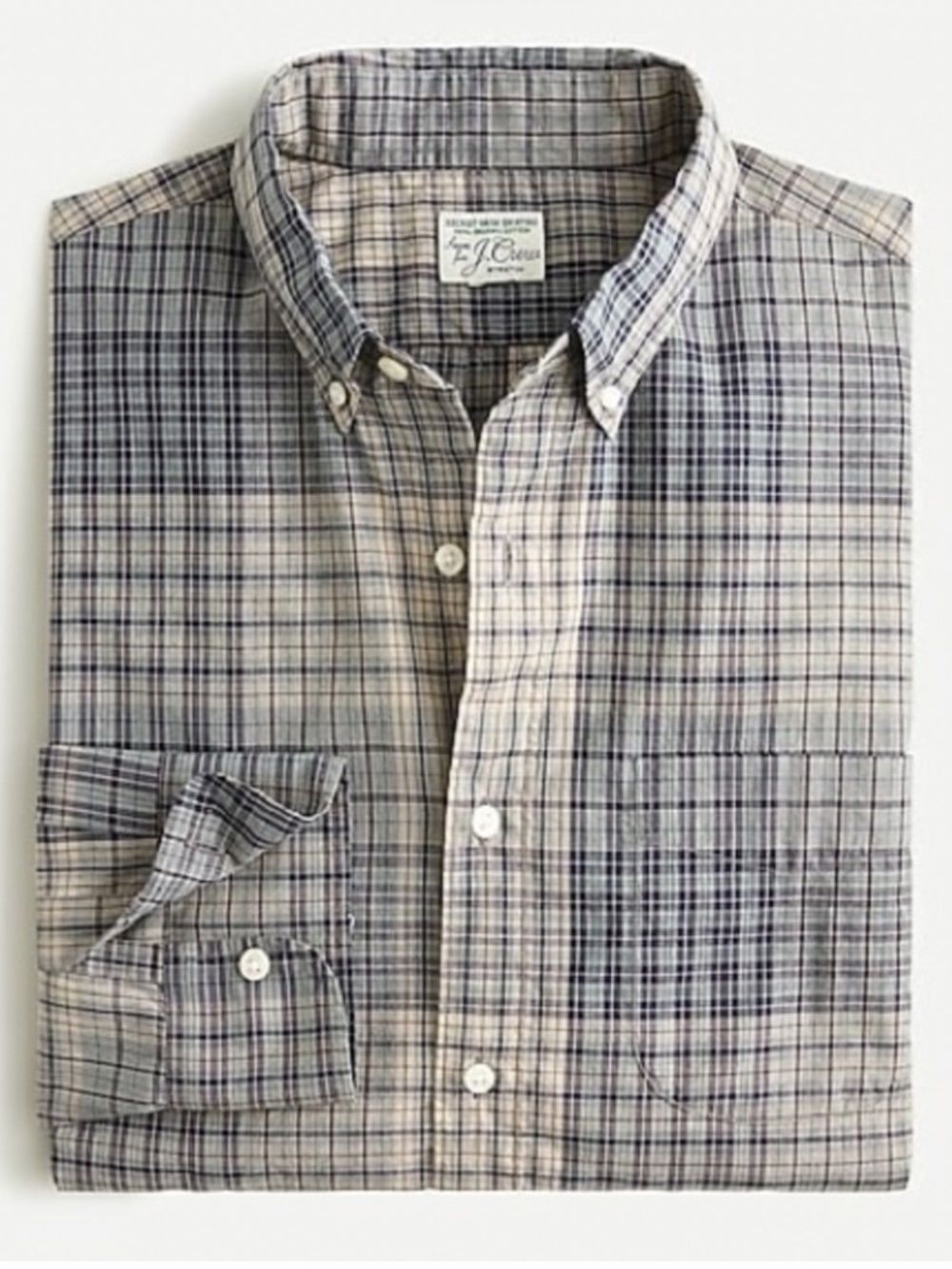 J. Crew Slim Untucked Stretch Secret Wash Cotton Poplin Plaid Button Down Shirt